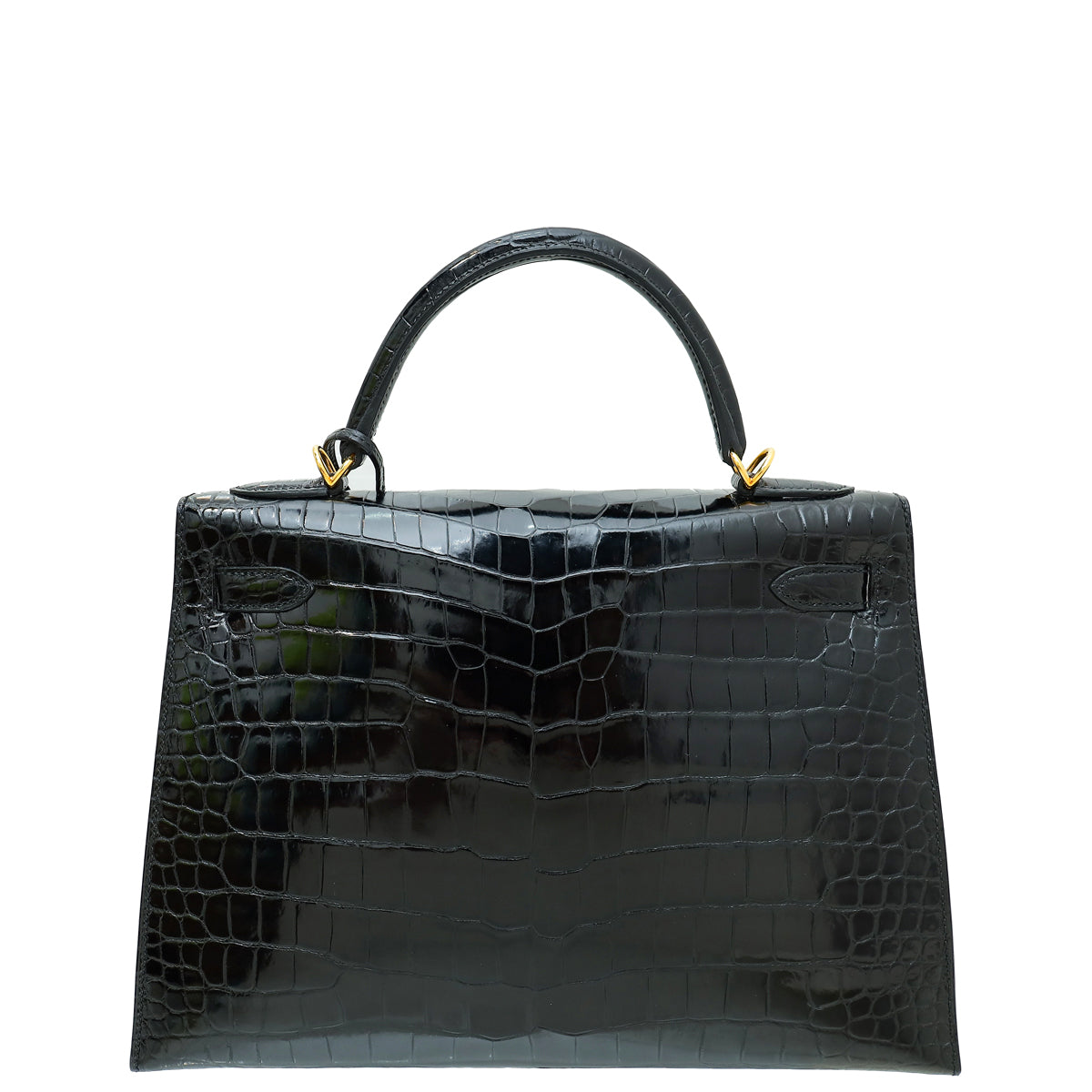 Hermes Noir Shiny Porosus Crocodile Sellier Kelly 32 Bag-Hermes-THE CLOSET