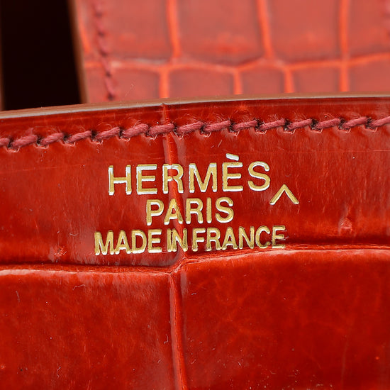 Hermes Lisse Rouge H Shiny Crocodile Porosus Birkin 35 Bag