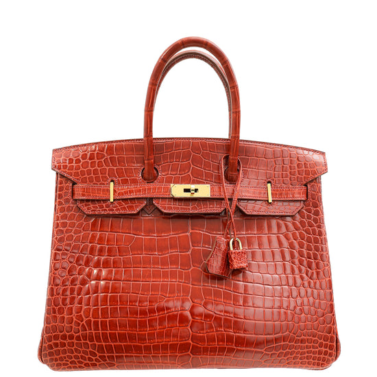 Hermes Miel Shiny Porosus Crocodile Birkin 35 Bag