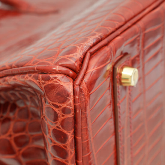 Hermes Miel Shiny Porosus Crocodile Birkin 35 Bag