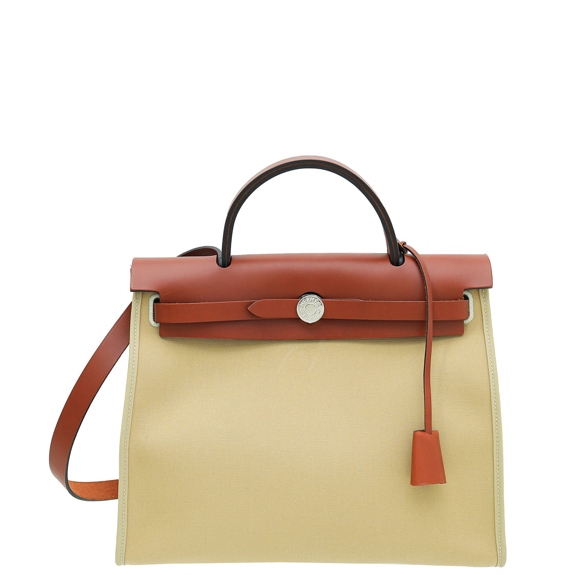 Hermes 35cm Natural Toile and Vache Calfskin Leather Herbag MM 2-in-1 Bag -  Yoogi's Closet