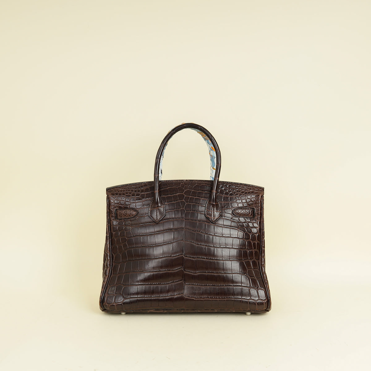 Hermes Chocolate Matte Niloticus Crocodile Birkin 30 Bag w/ Twilly