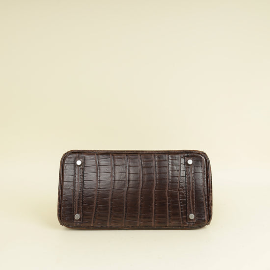 Hermes Chocolate Matte Niloticus Crocodile Birkin 30 Bag w/ Twilly
