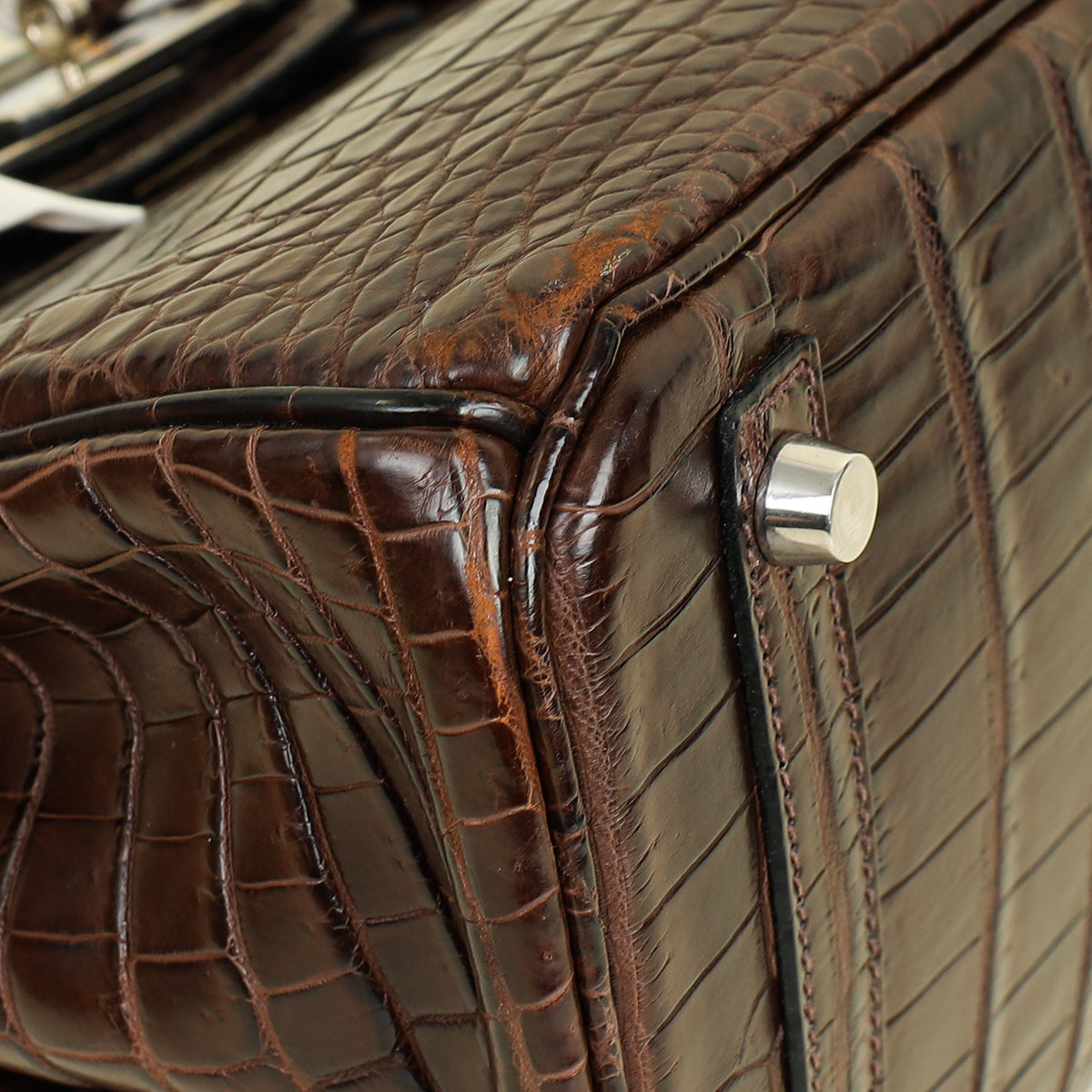 Hermes Chocolate Matte Niloticus Crocodile Birkin 30 Bag w/ Twilly