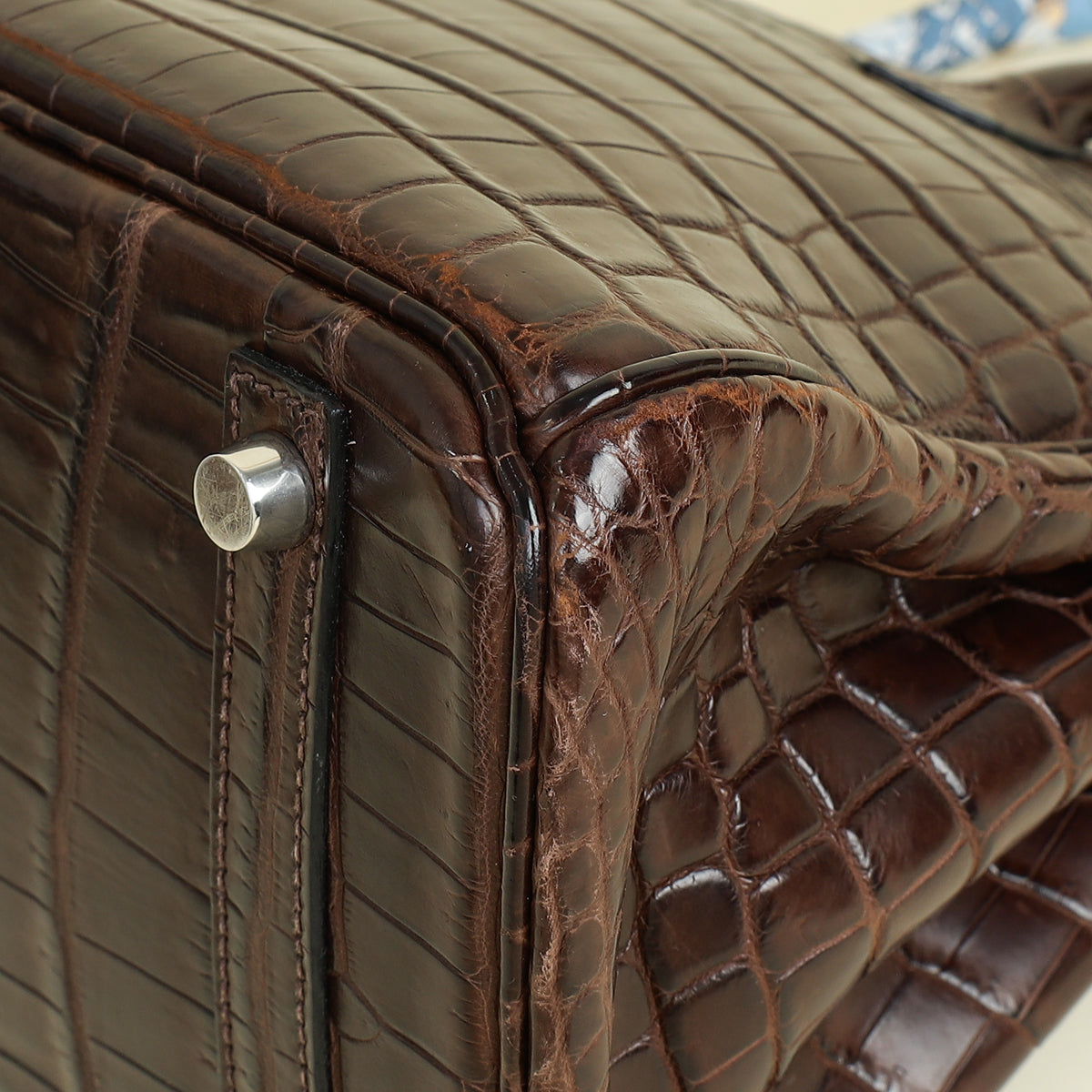 Hermes Chocolate Matte Niloticus Crocodile Birkin 30 Bag w/ Twilly