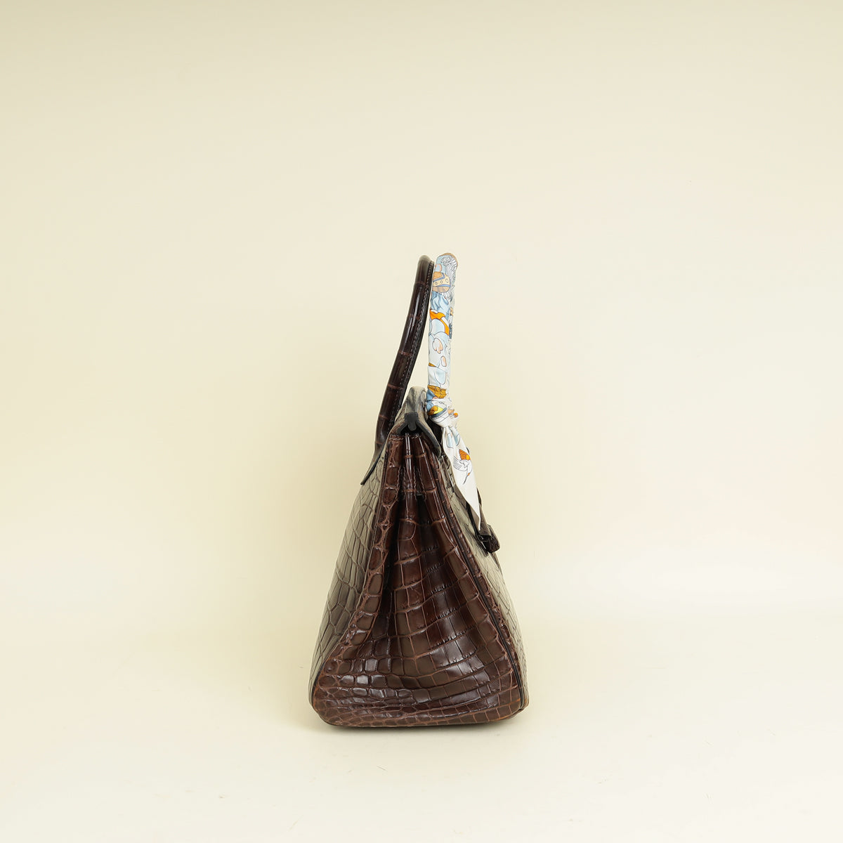 Hermes Chocolate Matte Niloticus Crocodile Birkin 30 Bag w/ Twilly