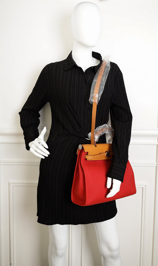 Hermes Bicolor Herbag Zip 31 PM Military Toile Vache Hunter Bag-Hermes-THE CLOSET