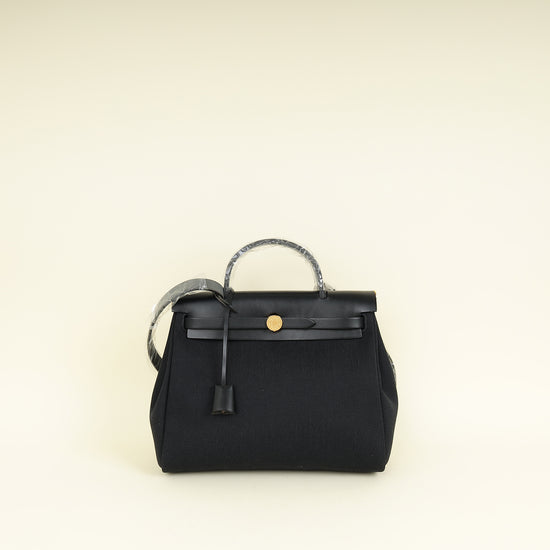 Hermes Noir Herbag Zip 31 Retourne Toile Militaire Vache Hunter PM Bag