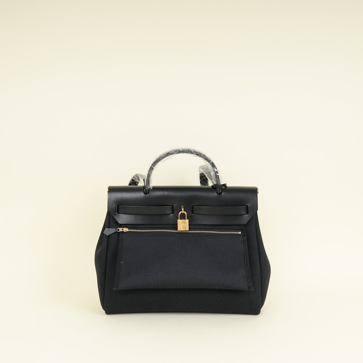 Hermes Noir Herbag Zip 31 Retourne Toile Militaire Vache Hunter PM Bag