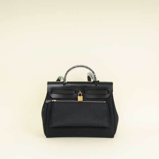Hermes Noir Herbag Zip 31 Retourne Toile Militaire Vache Hunter PM Bag