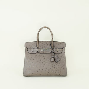Hermes Gris Tourterelle Retourne Ostrich Birkin 30 Bag