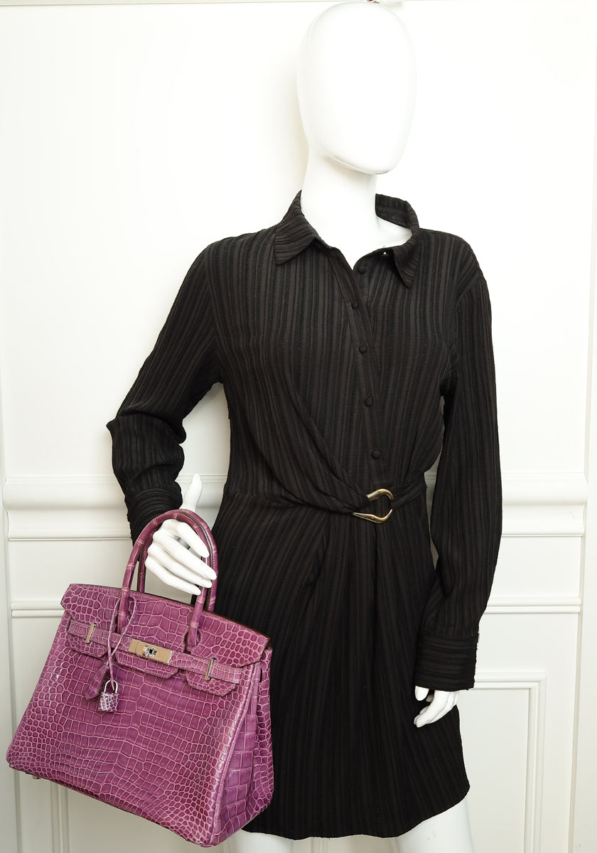 Hermes Violet Shiny Porosus Crocodile Birkin 30 Bag-Hermes-THE CLOSET
