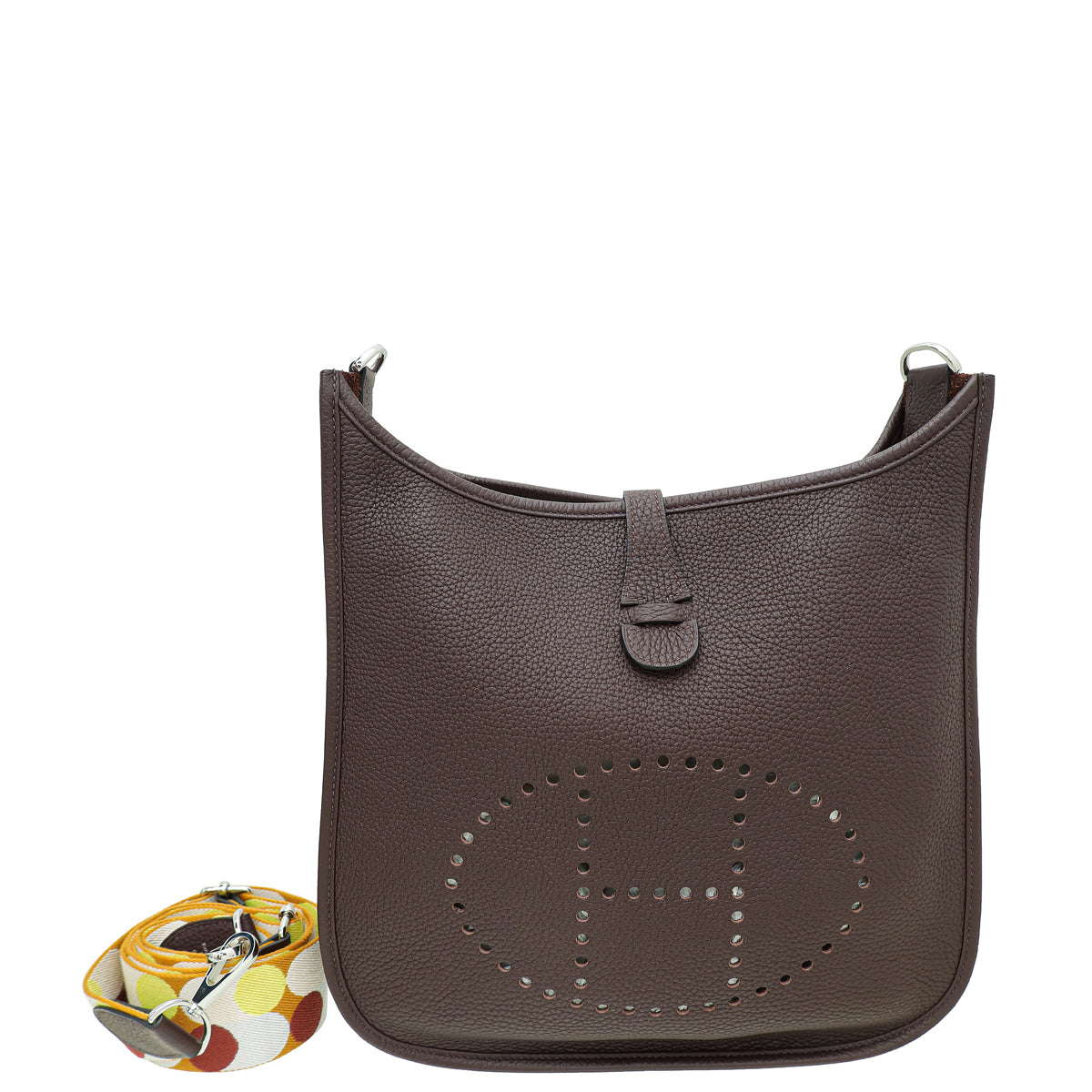 Hermes Chocolate Evelyne III PM Bag W/ Flipperball Sangle Strap