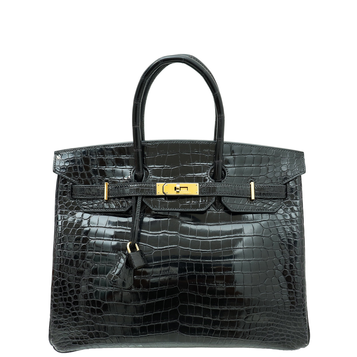 Hermes Noir Shiny Crocodile Porosus Birkin 35 Bag-Hermes-THE CLOSET