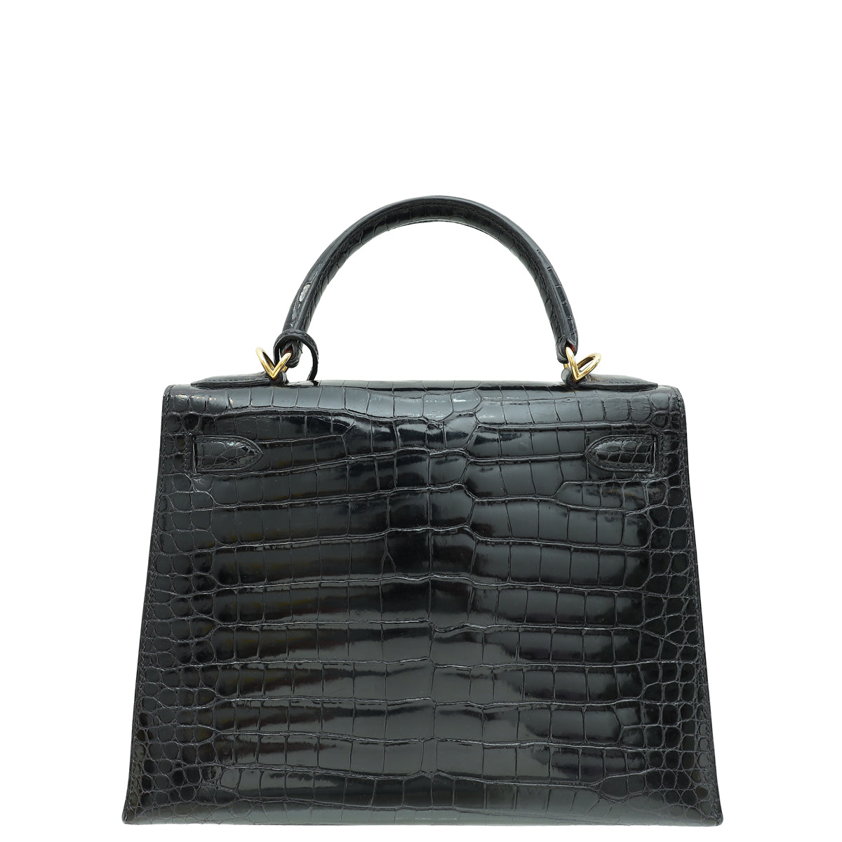 Hermes Noir Shiny Porosus Crocodile Sellier Kelly 28 Bag