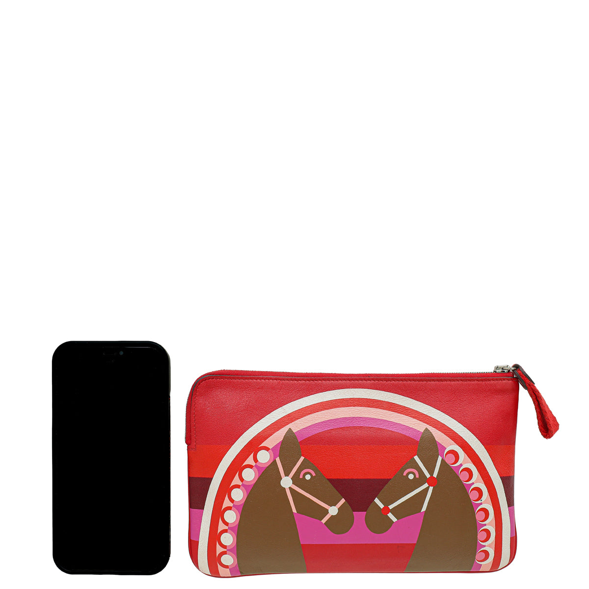 Hermes Rouge Coeur Alezan Rainbow Love Print Carre Pocket Long Pouch-Hermes-THE CLOSET