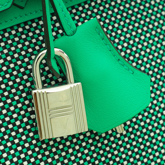 Load image into Gallery viewer, Hermes Tricolor Birkin 25 Swift Toile Quadrille Bag
