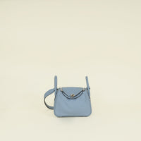 Hermes Bleu Lin Mini Lindy Bag