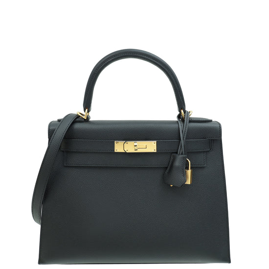 Hermes Noir Kelly 28 Sellier Bag