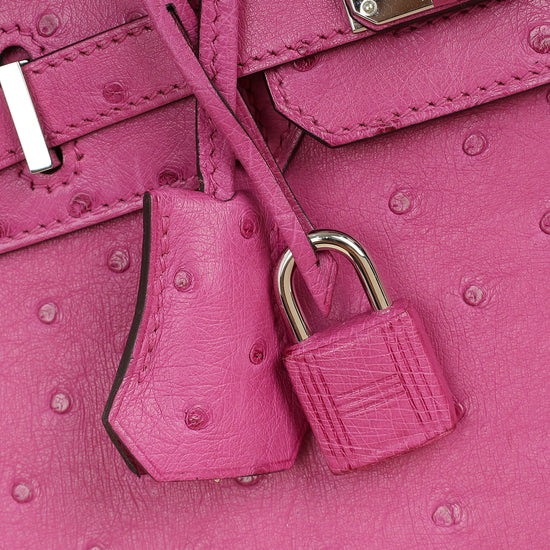 Hermes Rose Pourpre Sellier Ostrich Birkin 25 Bag