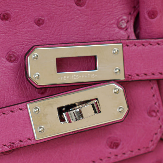Hermes Rose Pourpre Sellier Ostrich Birkin 25 Bag