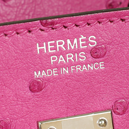 Hermes Rose Pourpre Sellier Ostrich Birkin 25 Bag