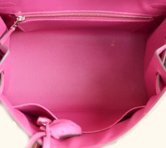 Hermes Rose Pourpre Sellier Ostrich Birkin 25 Bag