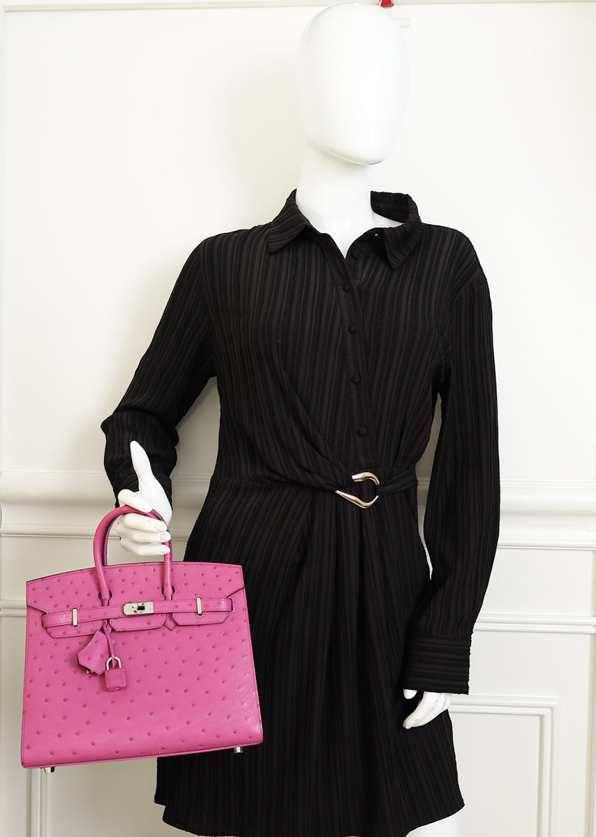Hermes Rose Pourpre Sellier Ostrich Birkin 25 Bag
