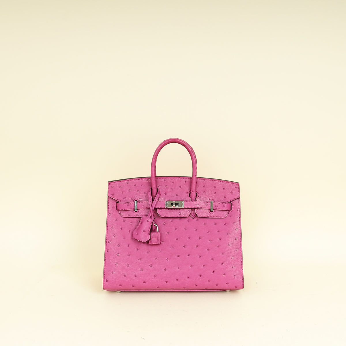 Hermes Rose Pourpre Sellier Ostrich Birkin 25 Bag