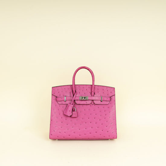 Hermes Rose Pourpre Sellier Ostrich Birkin 25 Bag