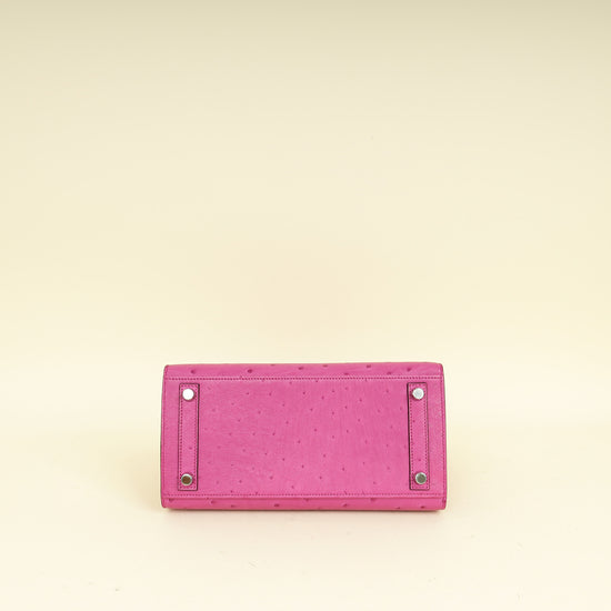 Hermes Rose Pourpre Sellier Ostrich Birkin 25 Bag