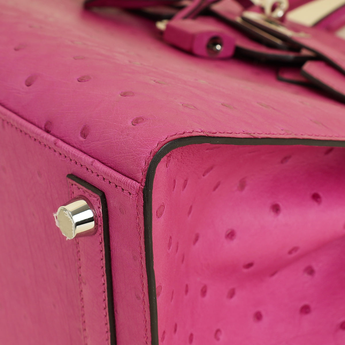 Hermes Rose Pourpre Sellier Ostrich Birkin 25 Bag