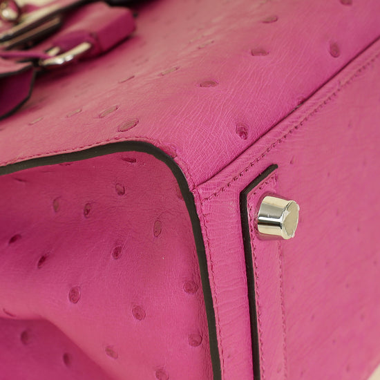 Hermes Rose Pourpre Sellier Ostrich Birkin 25 Bag