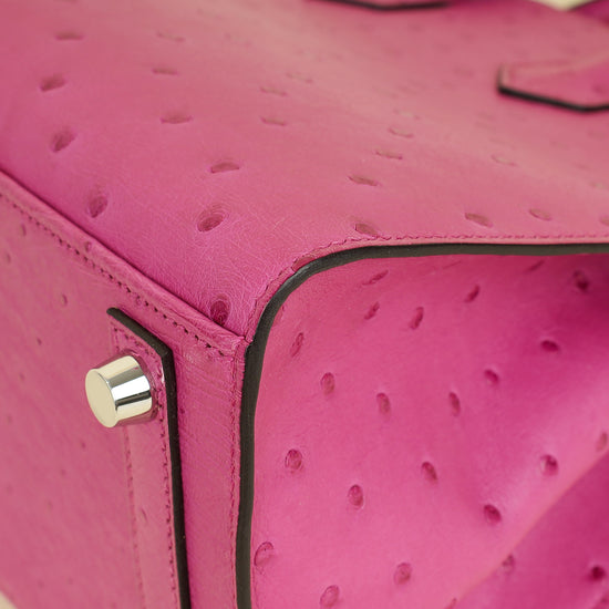 Hermes Rose Pourpre Sellier Ostrich Birkin 25 Bag