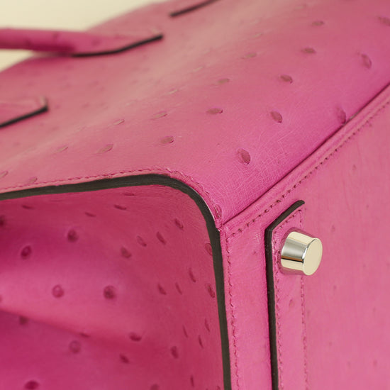 Hermes Rose Pourpre Sellier Ostrich Birkin 25 Bag