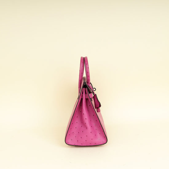 Hermes Rose Pourpre Sellier Ostrich Birkin 25 Bag