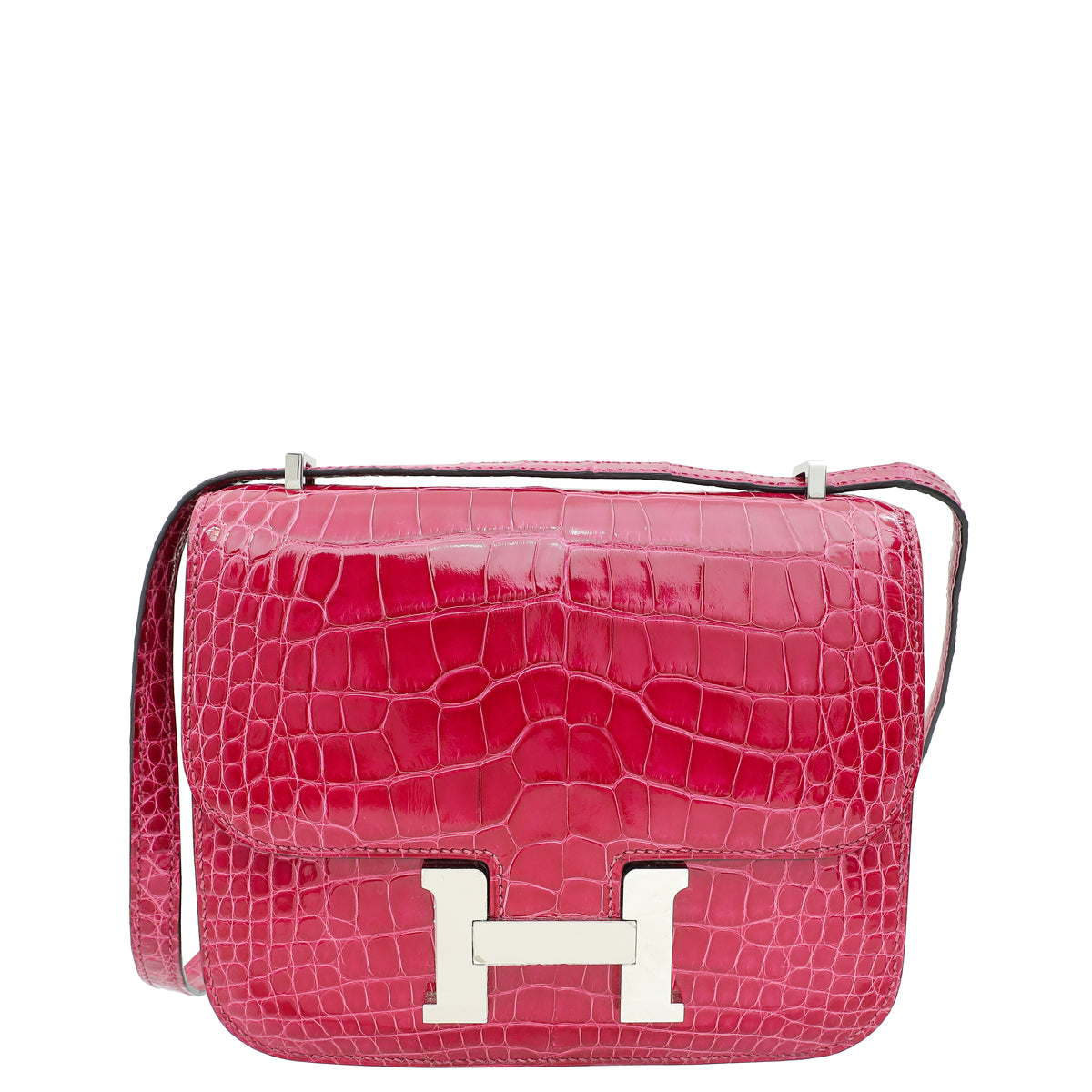 Hermes Rose Pourpre Shiny Alligator Constance 18 Bag