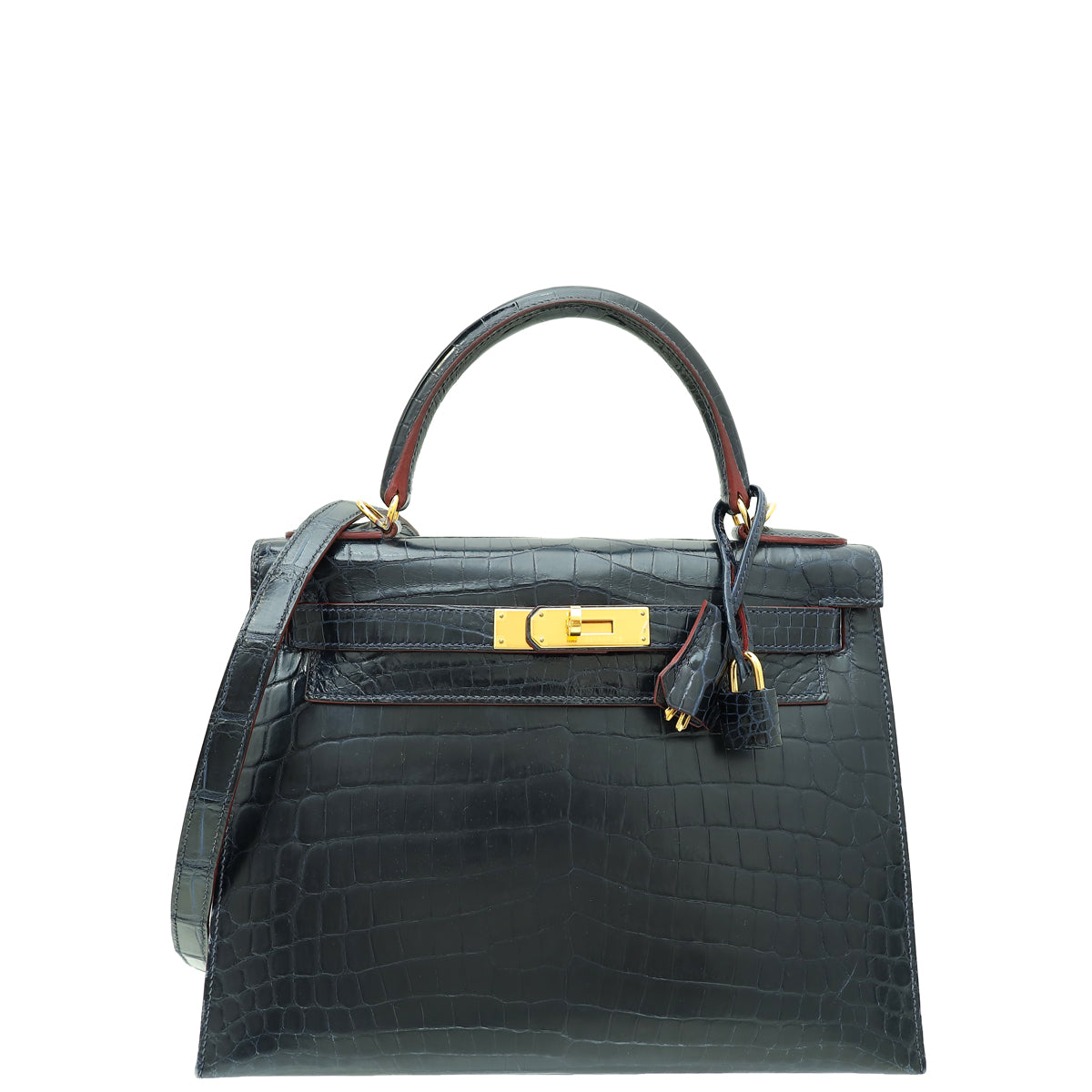 Hermes Bleu Marine Crocodile Niloticus Kelly Sellier 28 Bag-Hermes-THE CLOSET