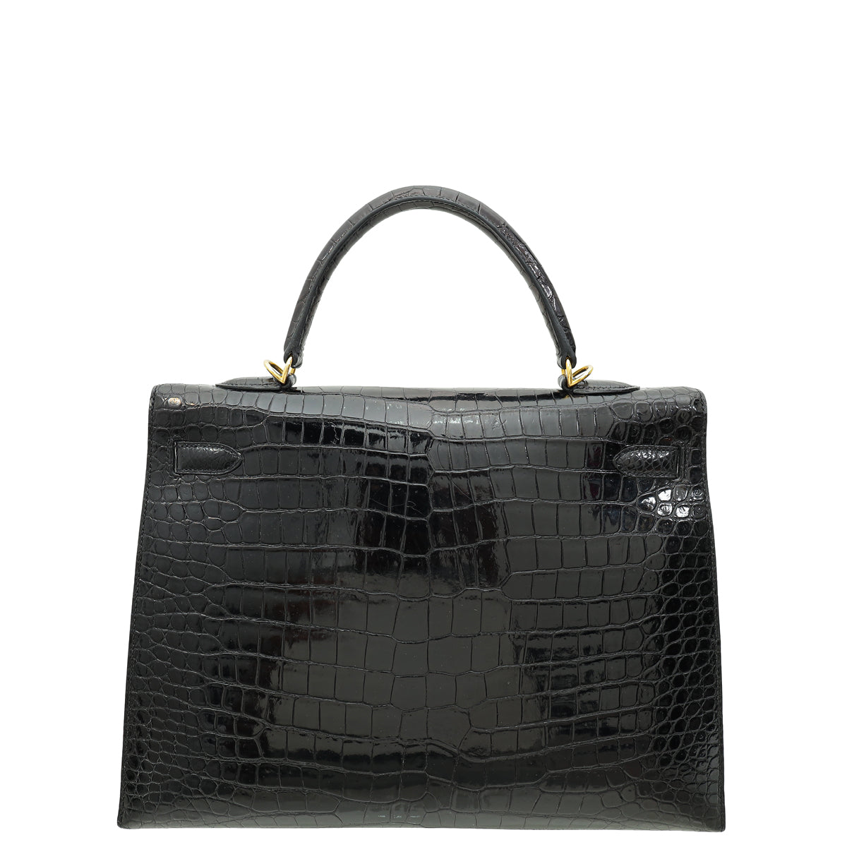 Hermes Noir Shiny Porosus Crocodile Sellier Kelly 35 Bag-Hermes-THE CLOSET
