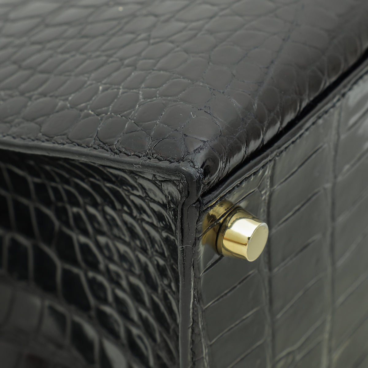 Hermes Noir Shiny Porosus Crocodile Sellier Kelly 35 Bag