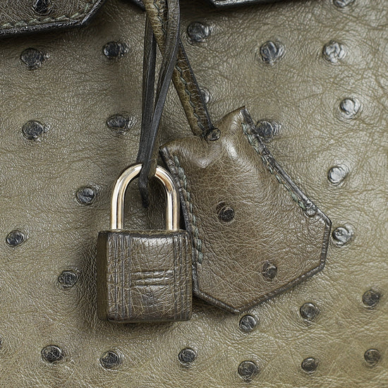 Hermes Vert Olive Ostrich Birkin 30 Bag