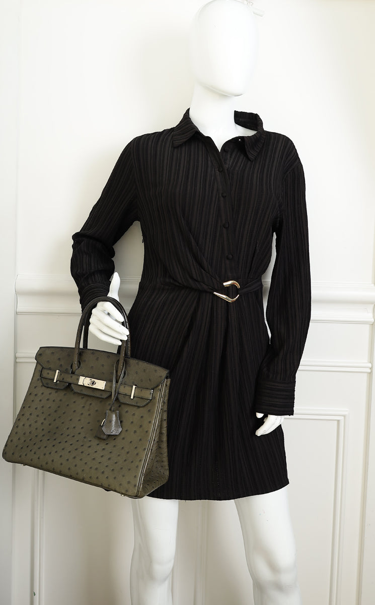 Hermes Vert Olive Ostrich Birkin 30 Bag