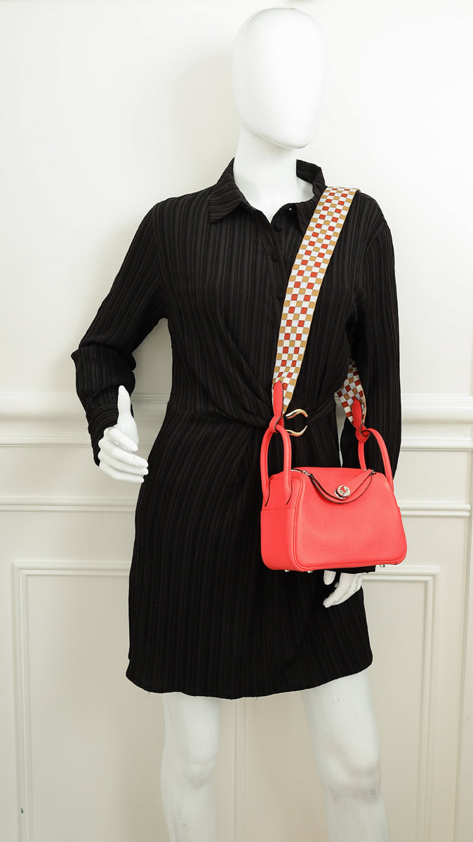 Hermes Rose Texas Lindy Mini Bag W/ Sangle Maxi Quadrille Strap-Hermes-THE CLOSET