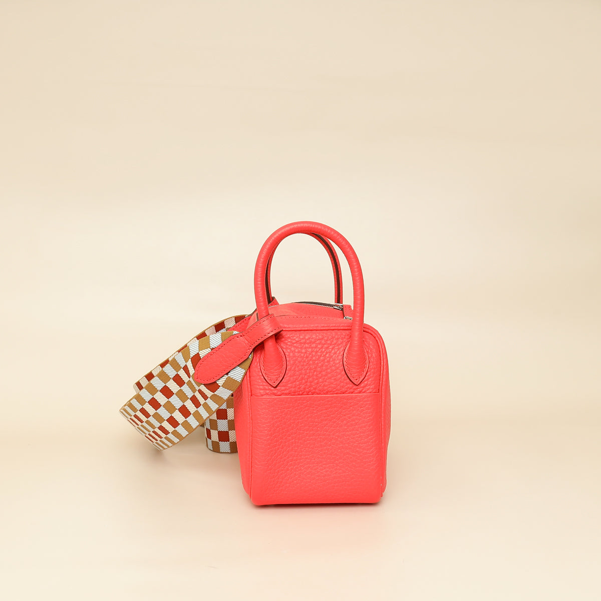 Hermes Rose Texas Lindy Mini Bag W/ Sangle Maxi Quadrille Strap-Hermes-THE CLOSET