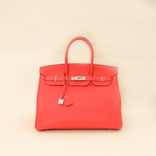 Hermes Rouge Pivoine Retourne Birkin 35 Bag