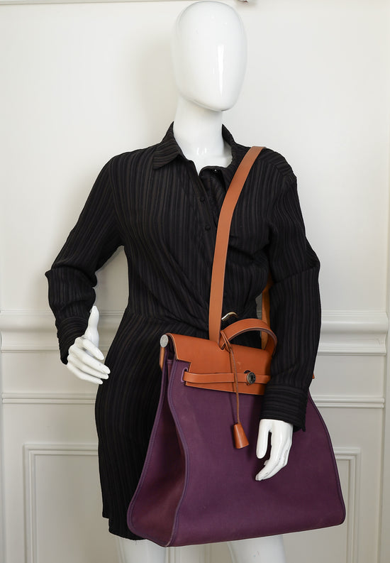 Hermes Bicolor Vache Hunter Toile Sellier Herbag GM Bag-Hermes-THE CLOSET