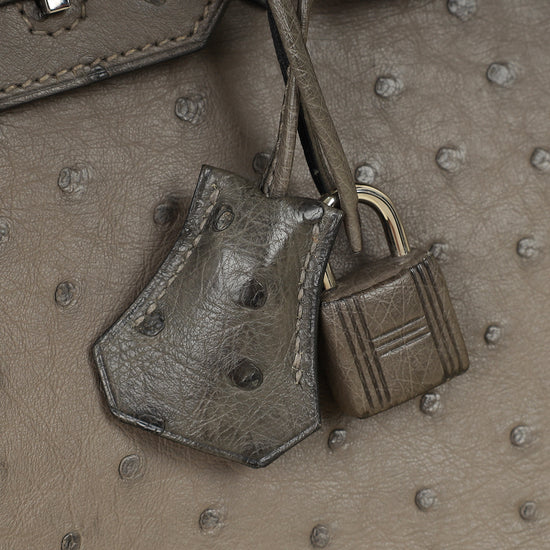 Hermes Gris Agate Ostrich Verso Birkin 30 Bag
