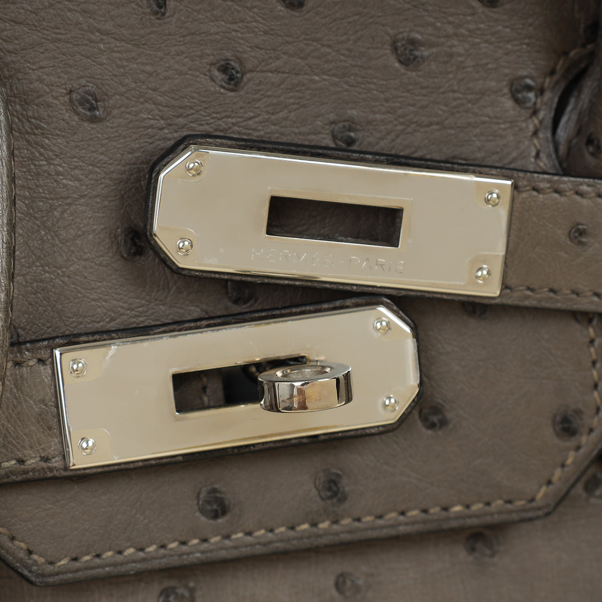 Hermes Gris Agate Ostrich Verso Birkin 30 Bag
