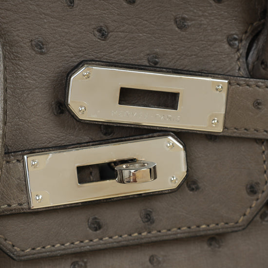 Hermes Gris Agate Ostrich Verso Birkin 30 Bag