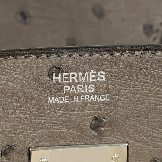 Hermes Gris Agate Ostrich Verso Birkin 30 Bag